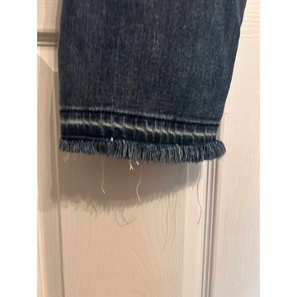 Judy Blue 7/28 Straight Fit Dark Wash Distress Raw Hem Blue Jeans Denim - Picture 11 of 13